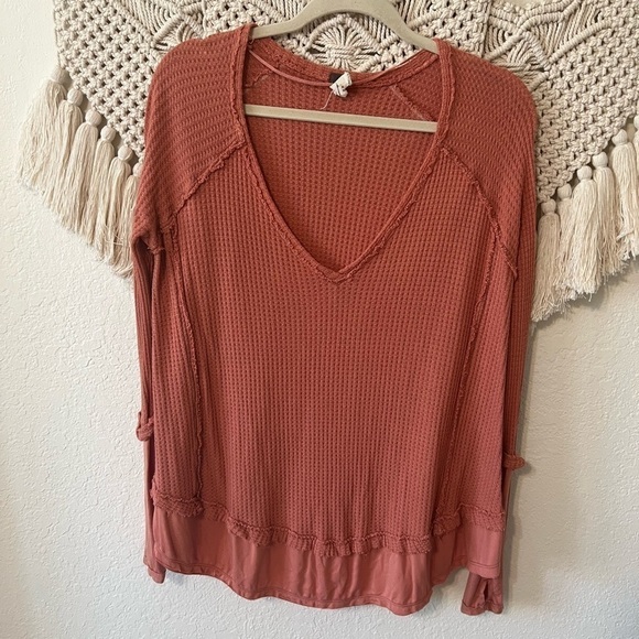 Free People Tops - Free People We the Free burnt Orange Waffle Shirt